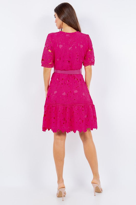 Eleanor lace floral outlet dress in pink