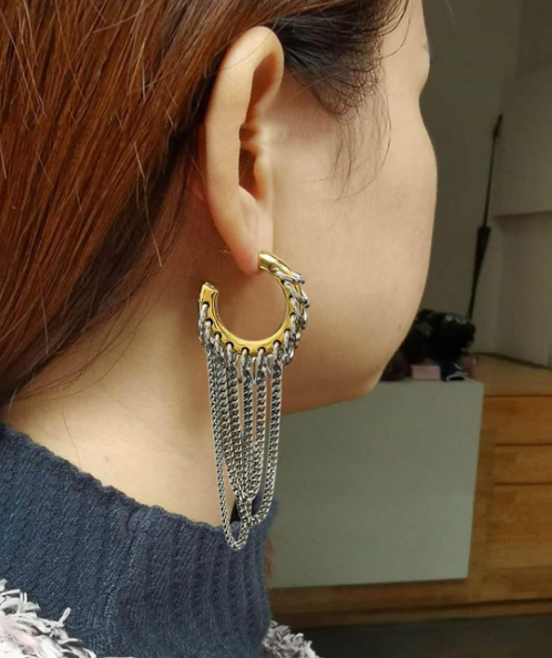 Chain Tassel Hoop Earrings