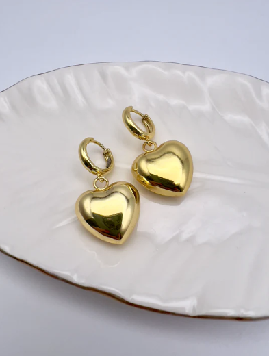 Gold Heart Drop Earrings