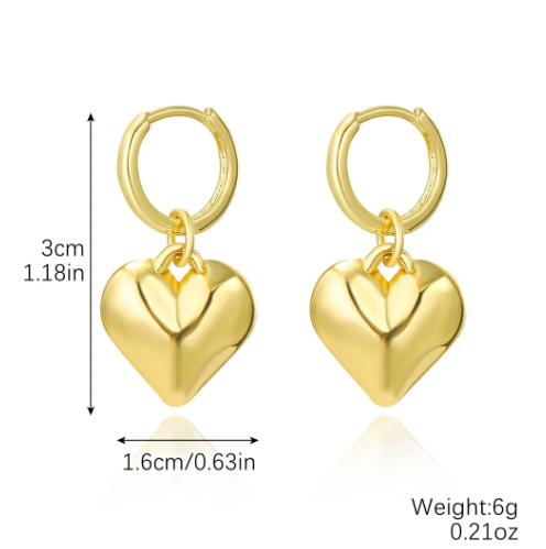 Gold Heart Drop Earrings