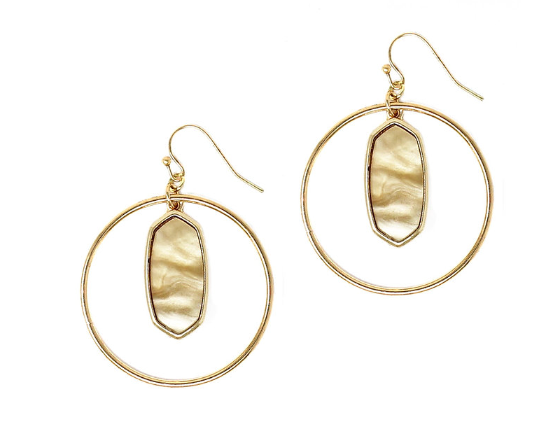 Stone Octagon Drop Earrings