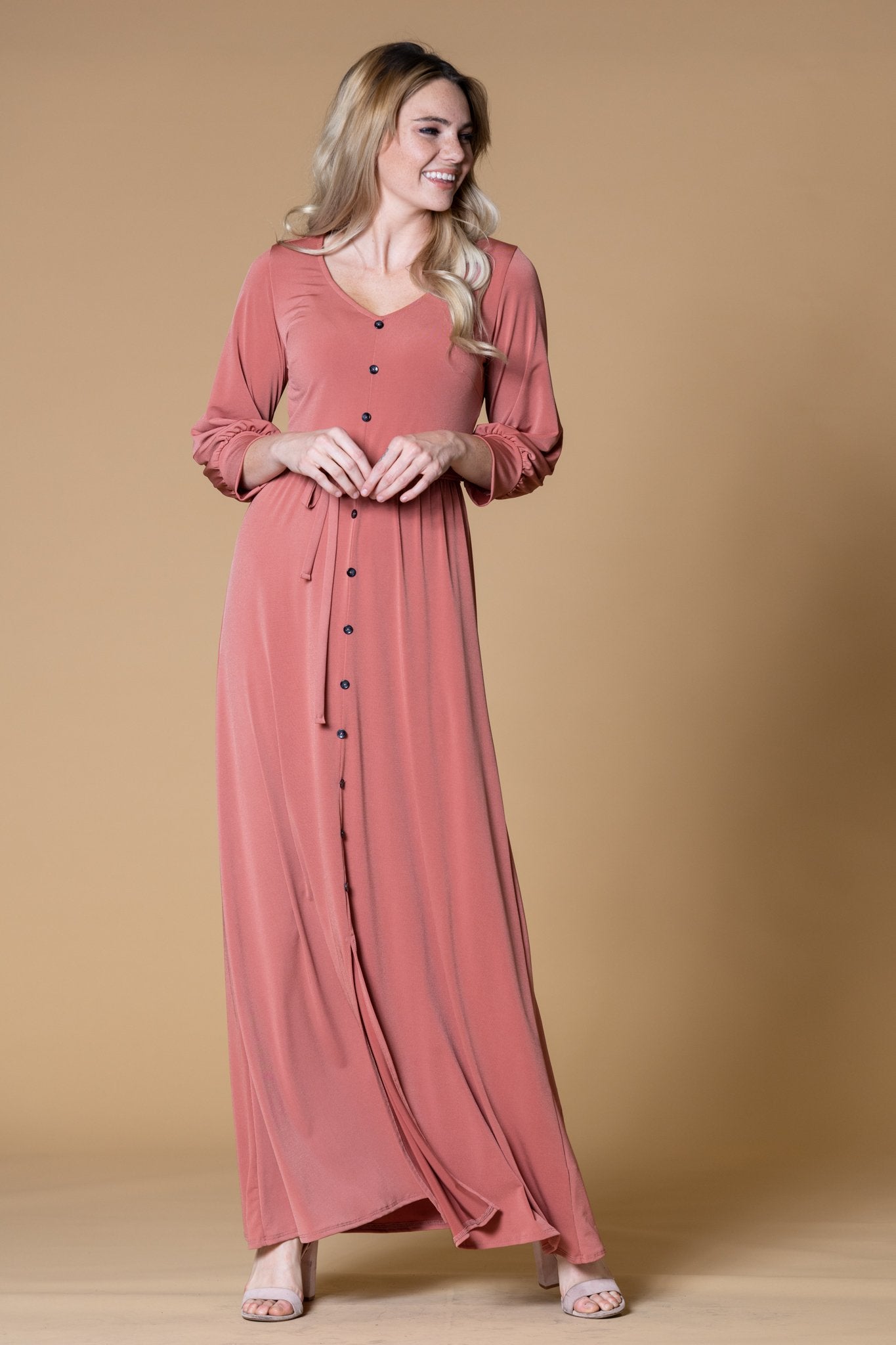 Modest button cheap down dress